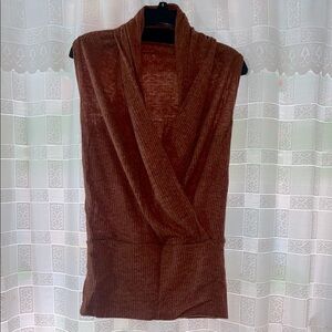 Rust Sleeveless Knit Top with Shawl Collar